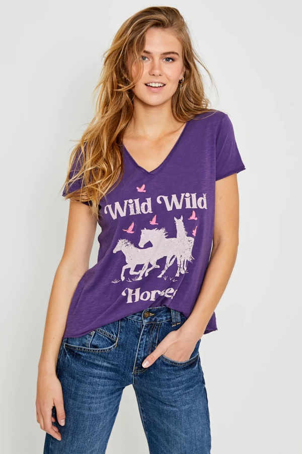 Five Jeans Horses Purple Tee